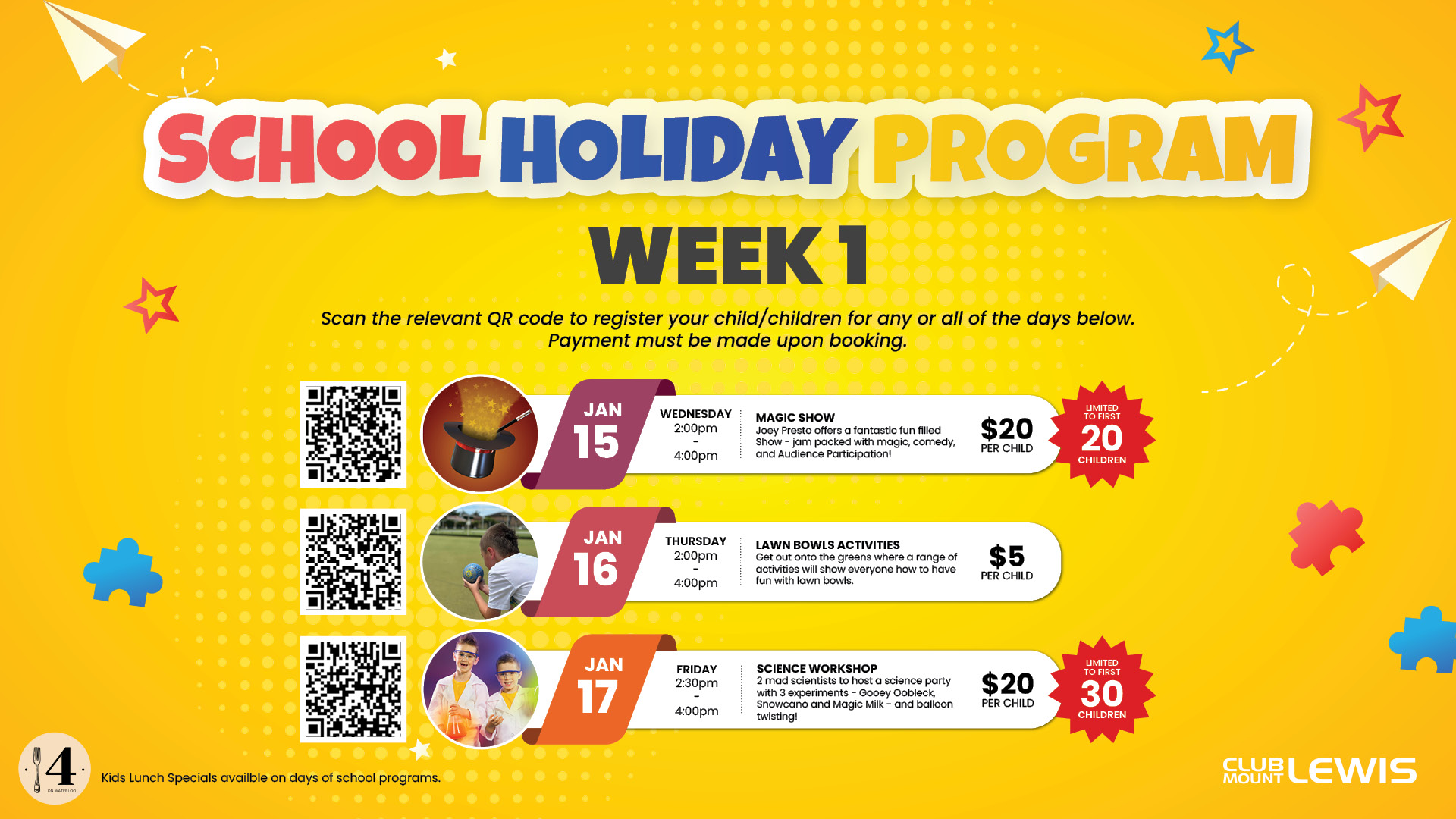 School Holiday Program (Week 1) - TVL - Club Mount Lewis